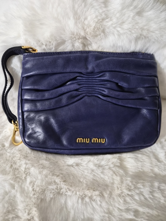 Miu Miu Handbags - Miu Miu Navy Leather Wristlet Clutch